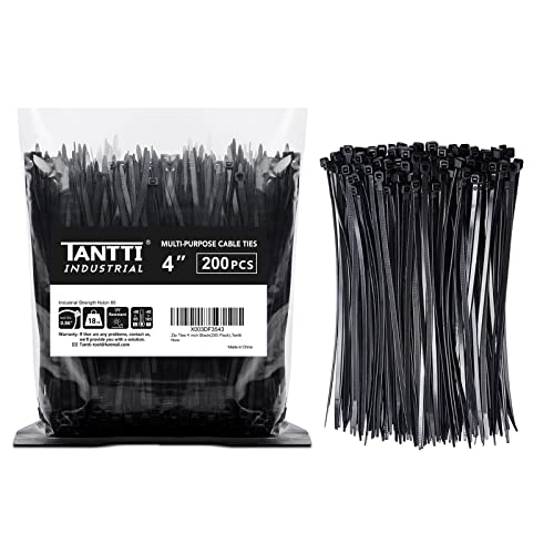 TANTTI Zip Ties 4 inch (200 Pack), Small Zip Ties with 18 lb Tensile Strength, Black, by Tantti Supply - Image 1