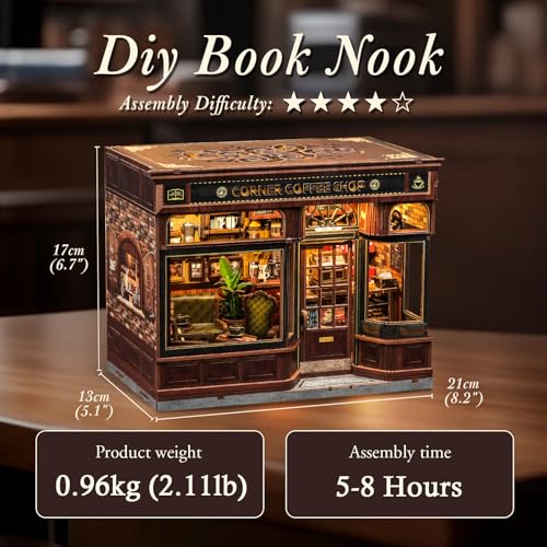 CUTEBEE Book Nook Kit DIY Miniature Dollhouse Kits for Adult and Teens 3D Wooden Puzzle Mini Booknook Tiny House Model Building Kit Decorative Bookend with LED Craft Gifts for Family Friends - Image 5