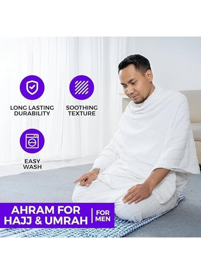 3 pcs set Men Clothing Hajj Umrah Ahram Ehram 100% Super Soft Non Allergic Cotton New Dry Fast Microfiber Woven Technology, WaterProof ahram's Belt, prayer mat. - Image 2