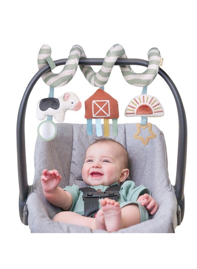 Itzy Ritzy Spiral Car Seat & Stroller Activity Toy - Stroller & Car Seat Toys For Ages 0 Months And Up - Hanging Toys Include Dangling Ring, Mirror And Textured Ribbons (Farm)  - Image 1
