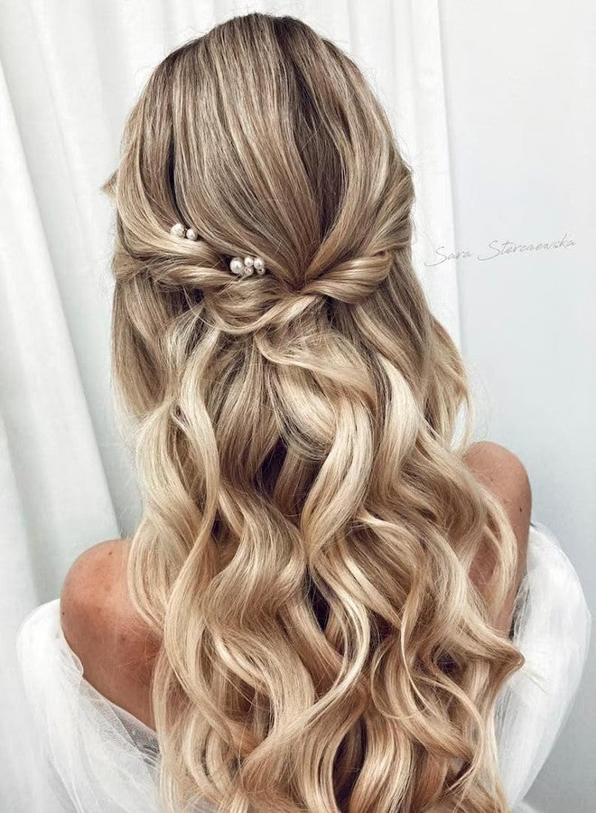 DHANABAPA 5 pcs Pearl hair pins, wedding pearl hair pins, Bridal hairpins, pearl bridal headpiece, wedding pearl Bridal hair piece, pearl bridesmaids hair piece, White pearls Hair Pin set - Gold. - Image 3
