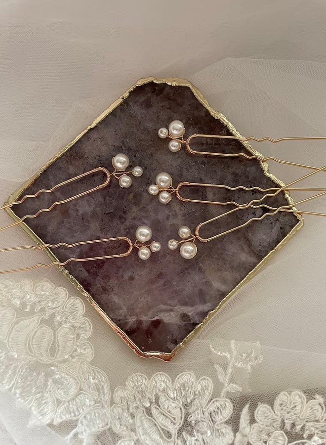 DHANABAPA 5 pcs Pearl hair pins, wedding pearl hair pins, Bridal hairpins, pearl bridal headpiece, wedding pearl Bridal hair piece, pearl bridesmaids hair piece, White pearls Hair Pin set - Gold. - Image 1