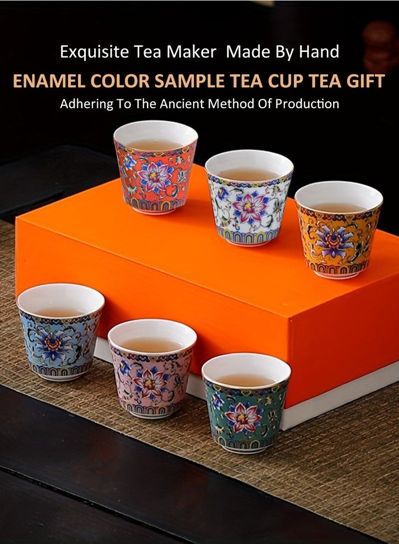 6 Ceramic Tea Cups with Gift Box Elegant Floral Enamel Porcelain Coffee Cup Set, 6 Colors Flowers Teacup, Perfect for Home, Office, and Restaurant Use  - Image 2