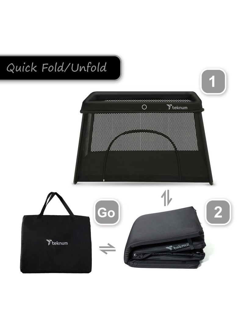 TEKNUM Portable Quick fold Playard, Cot With Zipper Door and Carry Bag - Midnight Black  - Image 4