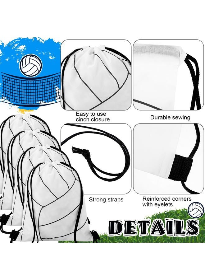 Dansydaisy 12 Pcs Small Volleyball Drawstring Bags String Backpack Bulk Gift Bags Party Favors Cinch Bags for Volleyball Team, White - Image 4