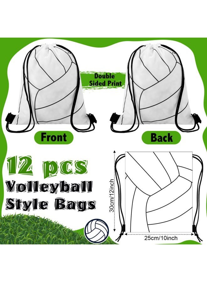 Dansydaisy 12 Pcs Small Volleyball Drawstring Bags String Backpack Bulk Gift Bags Party Favors Cinch Bags for Volleyball Team, White - Image 3
