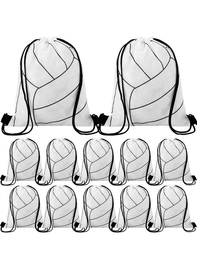 Dansydaisy 12 Pcs Small Volleyball Drawstring Bags String Backpack Bulk Gift Bags Party Favors Cinch Bags for Volleyball Team, White - Image 1