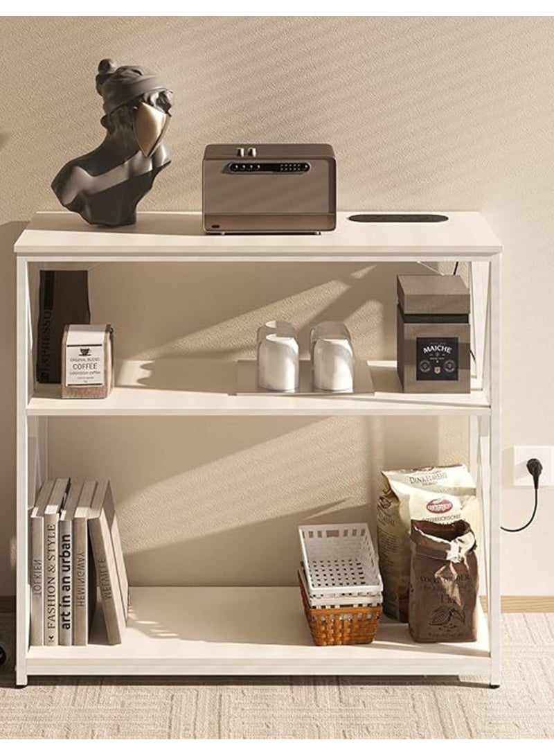 3 Layer Adjustable Coffee Table with Charging Base and Storage Shelf for Living Room Entryway Sofa Foyer 100x35x90cm Metal (White)EI-403 - Image 1