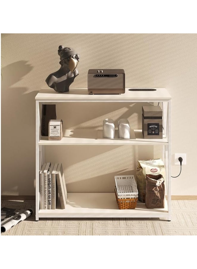 3 Layer Adjustable Coffee Table with Charging Base and Storage Shelf for Living Room Entryway Sofa Foyer 100x35x90cm Metal (White)EI-403 - Image 3