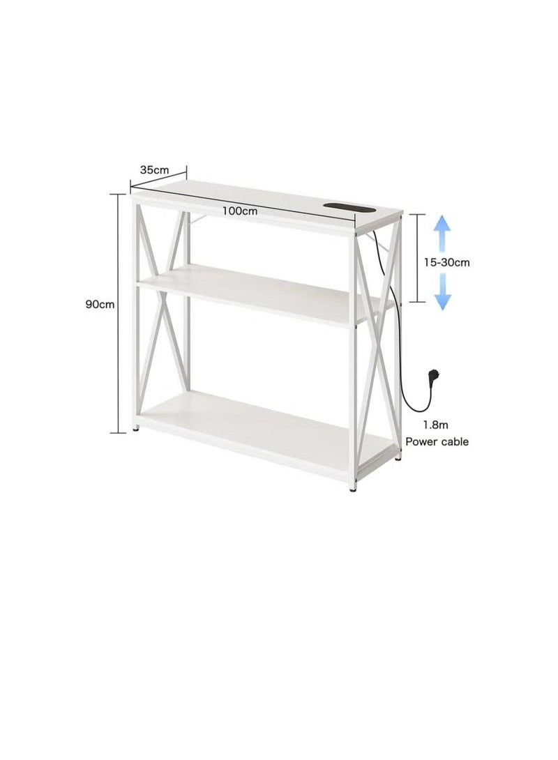 3 Layer Adjustable Coffee Table with Charging Base and Storage Shelf for Living Room Entryway Sofa Foyer 100x35x90cm Metal (White)EI-403 - Image 5