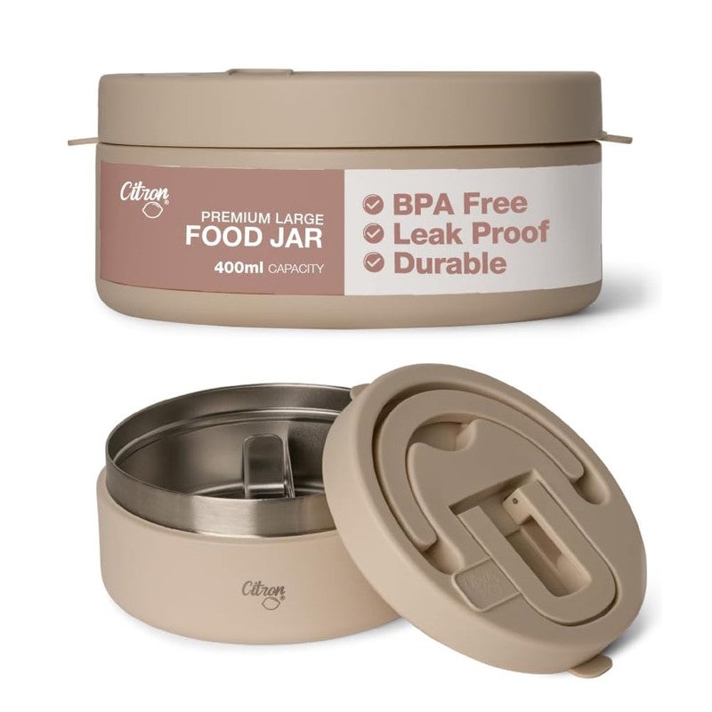 Citron Large Thermal Food Jar 400ml Beige | Vacuum Insulated Stainless Steel Food Flask | Leak-Proof Hot & Cold Food Container for School, Office & Travel - Image 1