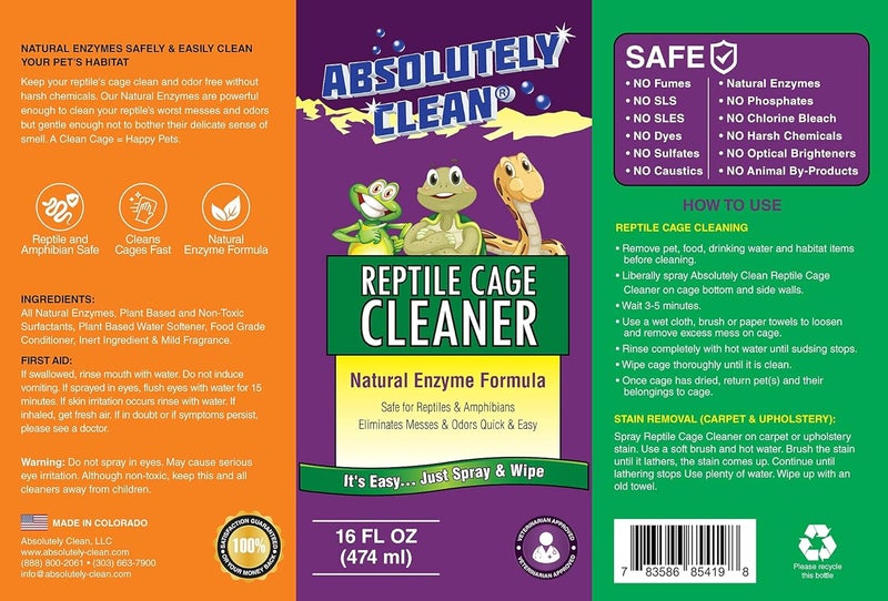 Amazing Reptile & Amphibian Terrarium Cleaner and Odor Eliminator - Just Spray/Wipe - Safely & Easily Removes Reptile & Amphibian Messes - USA Made