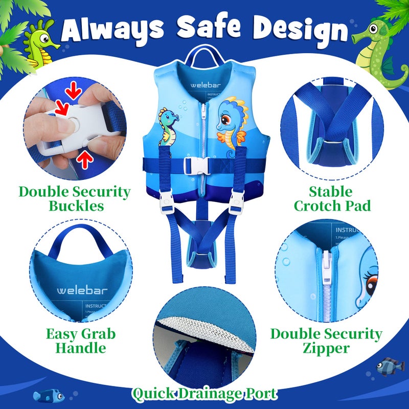 Welebar Kids Swim Vest, Toddler Floaties with Adjustable Safety Strap Swimming Aids Child Float Swimsuit for Boys and Girls Age 2-10 Years Old/22-88lbs - Image 3