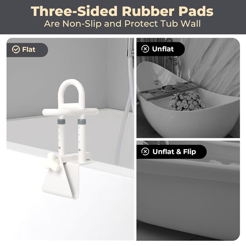 Dollate Bathtub Grab Bars for Seniors: Triple Grip Height Adjustable Bathroom Grab Bars,Bathtub Safety Rail for Elderly,Disabled,Supports 350 LBS Shower Grab Bar - Image 4