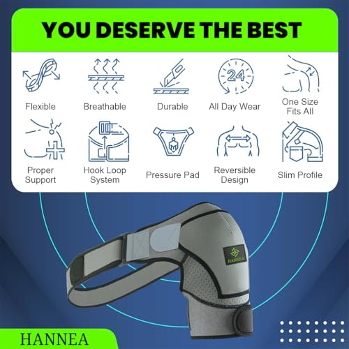 Hannea Shoulder Brace For Women And Men, Shoulder Compression Sleeve For Torn Rotator Cuff, Ac Joint Pain Relief, Dislocated Sholder, Adjustable Fits Left And Right Arm,Nylon - Image 3
