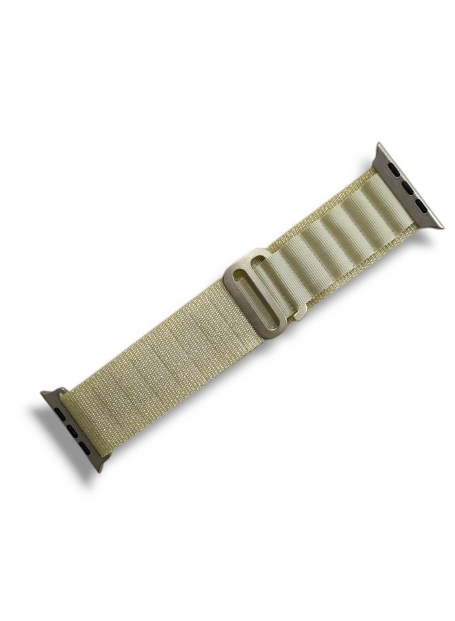 Woven fabric strap compatible with smartwatches - Size 49/45/44/42 mm - Adjustable metal clasp - Light beige color