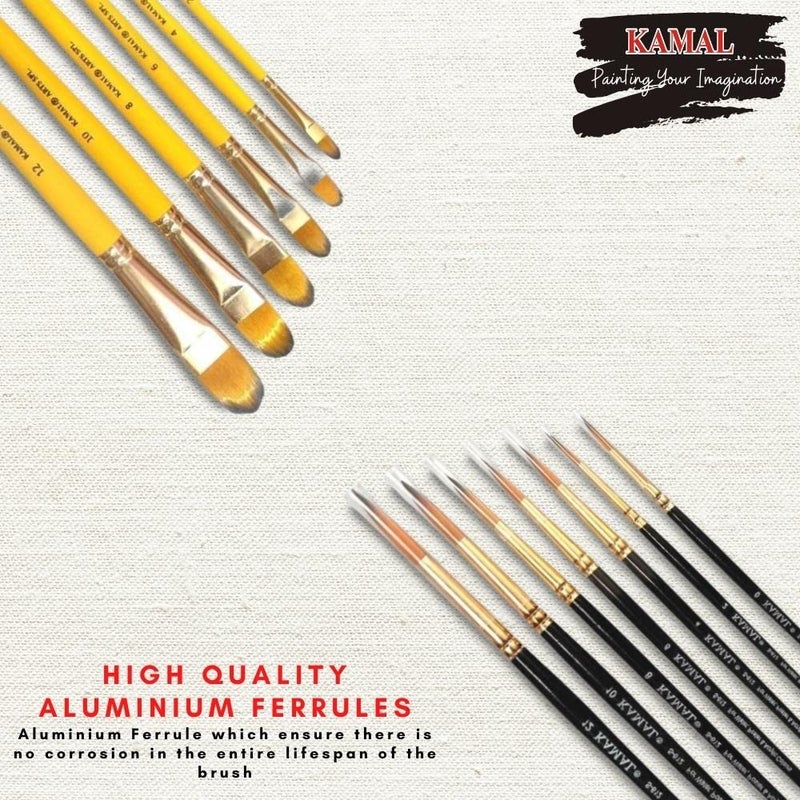 KAMAL Combo of Filbert Short Length and Round Golden Black Set of 7 with Cotton Canvas PAD Medium Grain 10X 12 Inch - Image 2