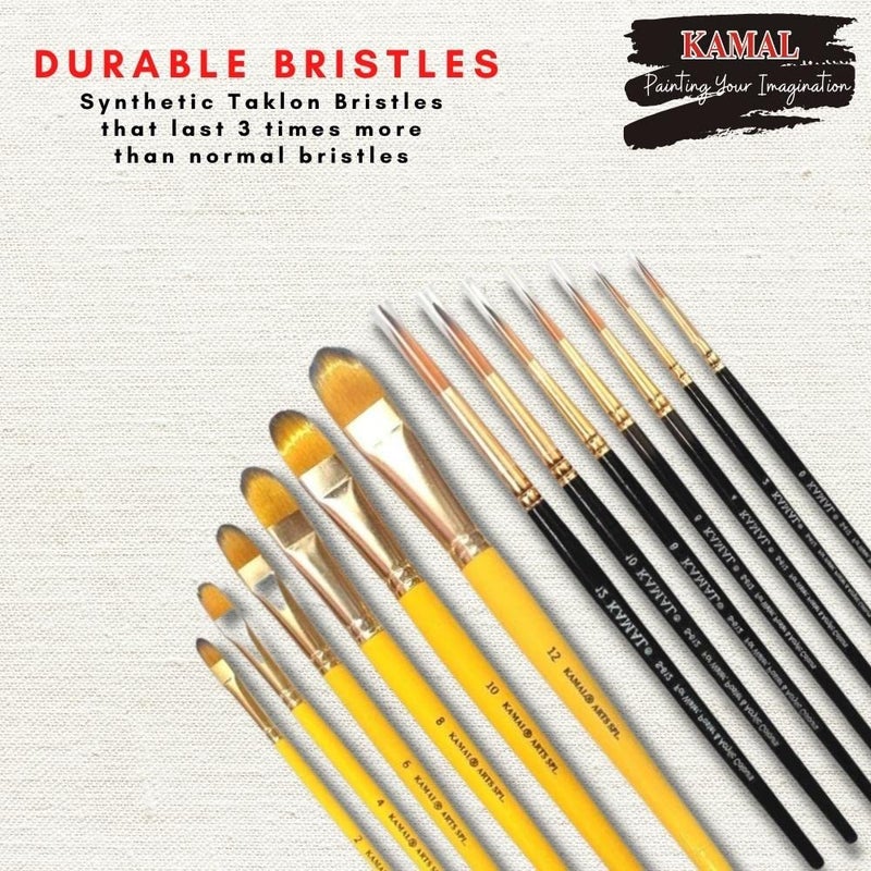KAMAL Combo of Filbert Short Length and Round Golden Black Set of 7 with Cotton Canvas PAD Medium Grain 10X 12 Inch - Image 4