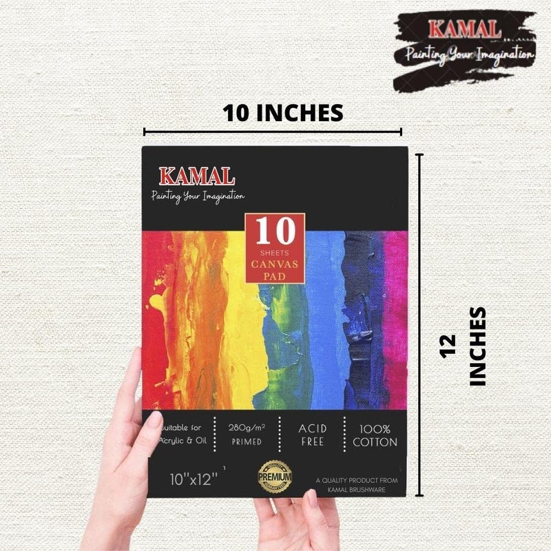 KAMAL Combo of Filbert Short Length and Round Golden Black Set of 7 with Cotton Canvas PAD Medium Grain 10X 12 Inch - Image 5