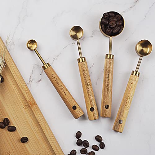 CALANDIS Stainless Steel Measuring Cups Spoons Set Wood Handle Measuring Spoon - Image 2