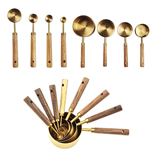 CALANDIS Stainless Steel Measuring Cups Spoons Set Wood Handle Measuring Spoon - Image 1