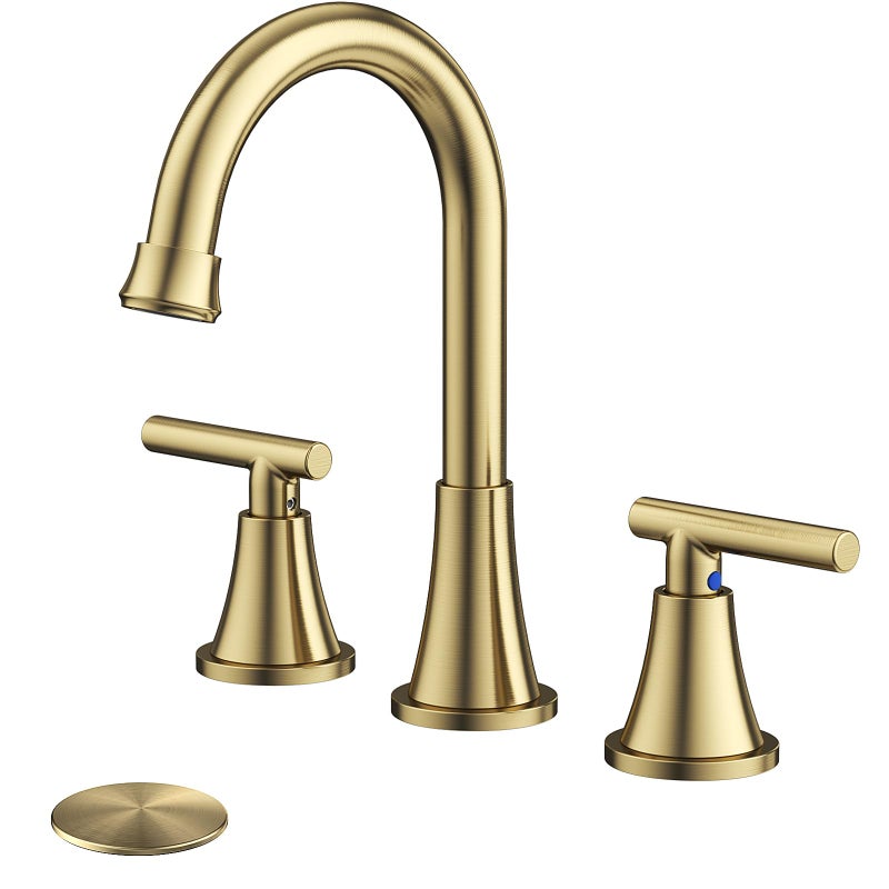 Hurran Bathroom Faucets for Sink 3 Hole, Hurran Brushed Gold Bathroom Sink Faucet with Pop-up Drain and Supply Lines, Stainless Steel Lead-Free Widespread Faucet for Bathroom Sink Vanity RV Farmhouse Sink - Image 1