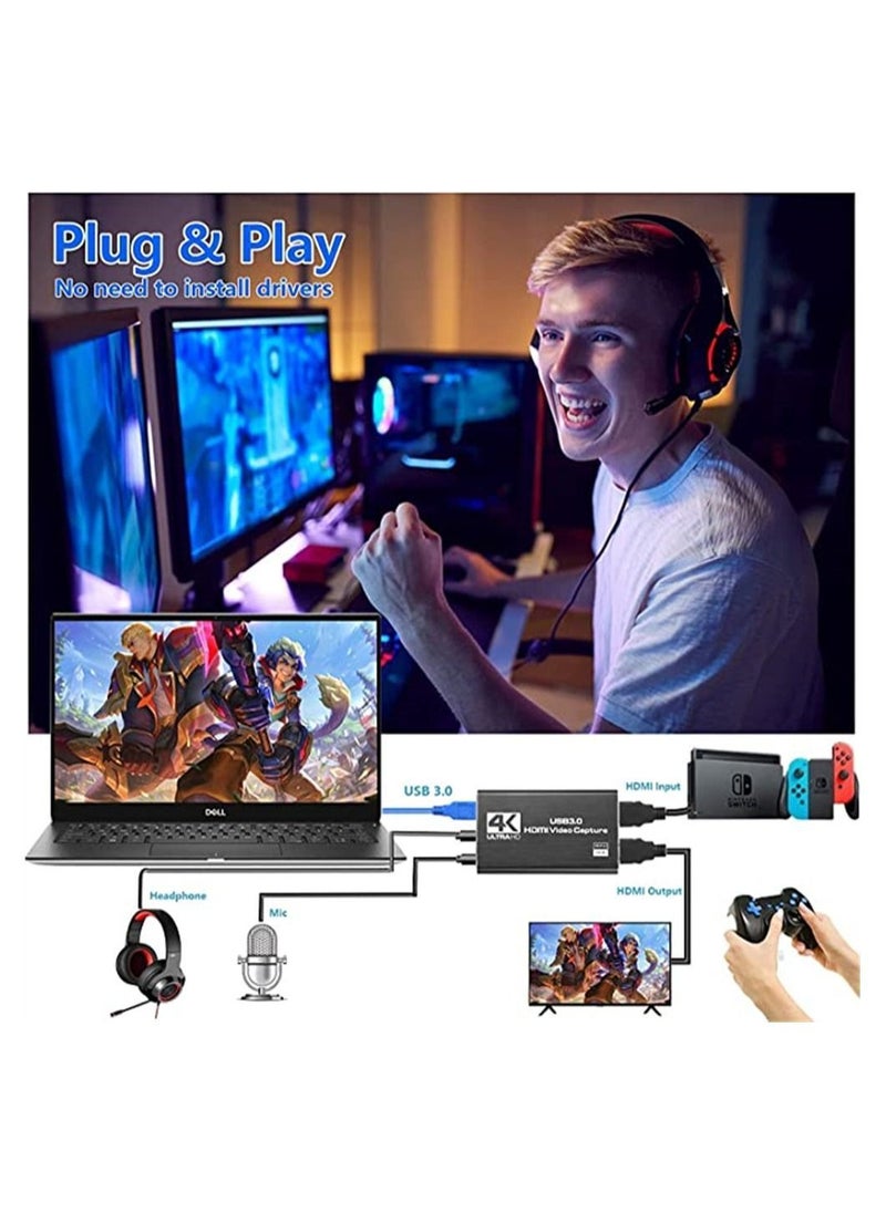 بطاقة التقاط، 4k/60hz Hd Usb 3.0 بطاقة فيديو للبث المباشر، البث المباشر، مؤتمرات الفيديو، التدريس، الألعاب على Ps5، Ps4، Xbox Series X/S