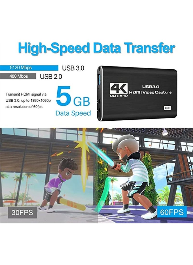 بطاقة التقاط، 4k/60hz Hd Usb 3.0 بطاقة فيديو للبث المباشر، البث المباشر، مؤتمرات الفيديو، التدريس، الألعاب على Ps5، Ps4، Xbox Series X/S