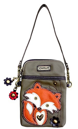 CHALA Woodland Animal Collection Cell Phone Crossbody Purse-Women PU Leather/Canvas Multicolor Handbag with Adjustable Strap - Fox - dark olive - Image 1