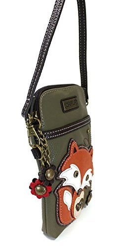 CHALA Woodland Animal Collection Cell Phone Crossbody Purse-Women PU Leather/Canvas Multicolor Handbag with Adjustable Strap - Fox - dark olive - Image 4