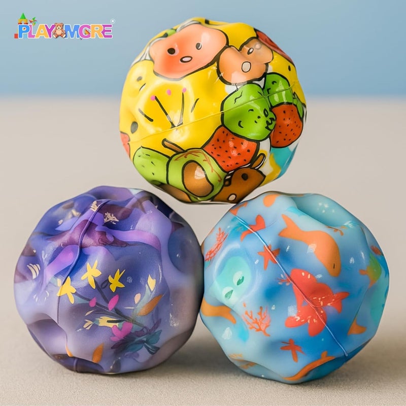 playmore كرات قفز ملونة للأطفال - لعبة كرة القمر المطاطية للأطفال - كرة قفز ناعمة وخفيفة للعب المجنون للمتعة، للعب الداخلي والخارجي (عبوة من 3 ألوان متعددة) لعبة تعليمية - Image 3