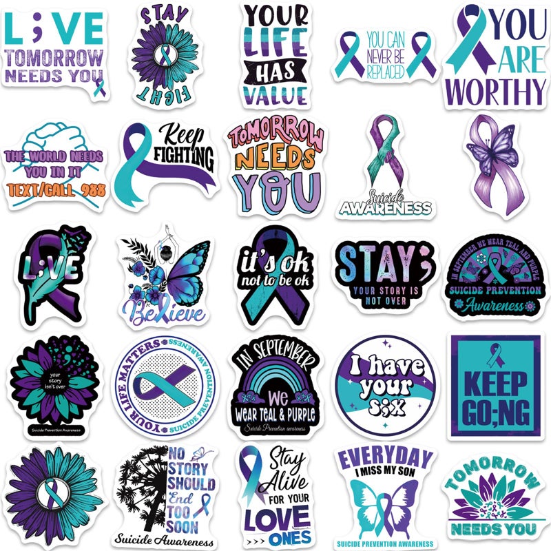 Icicrim Suicide Awareness Stickers Suicide Prevention Sticker Pack 50PCS, Icicrim Aesthetic Stickers Waterproof Vinyl Decals Sticker for Water Bottles Laptop Luggage Journaling - Image 3
