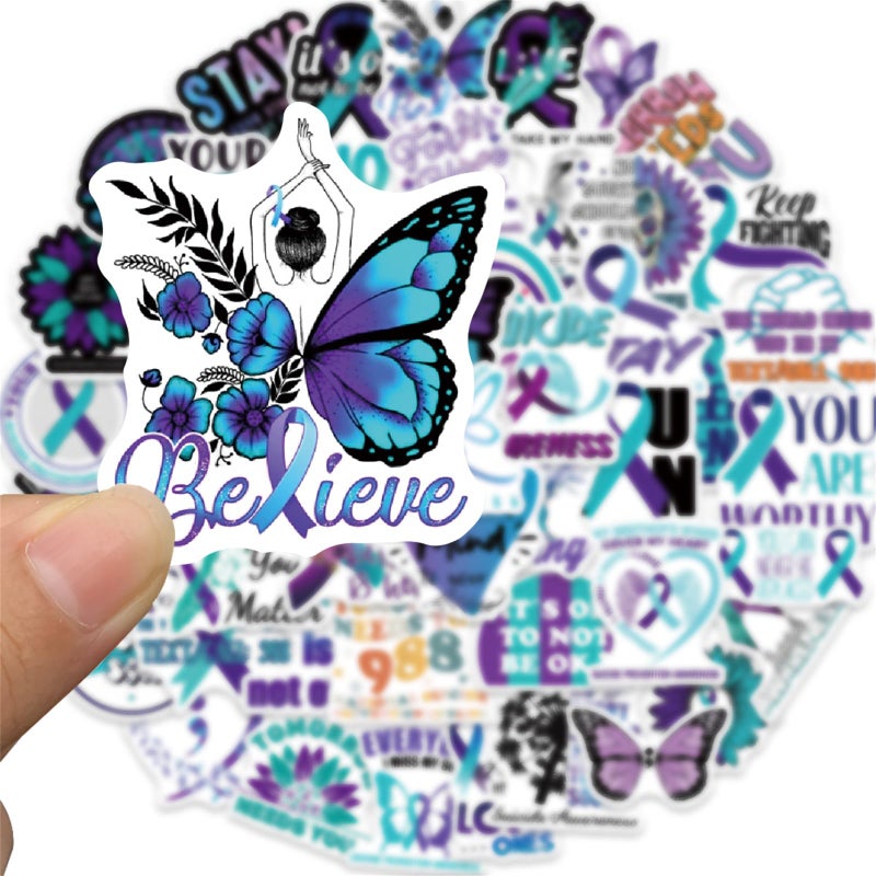 Icicrim Suicide Awareness Stickers Suicide Prevention Sticker Pack 50PCS, Icicrim Aesthetic Stickers Waterproof Vinyl Decals Sticker for Water Bottles Laptop Luggage Journaling - Image 5