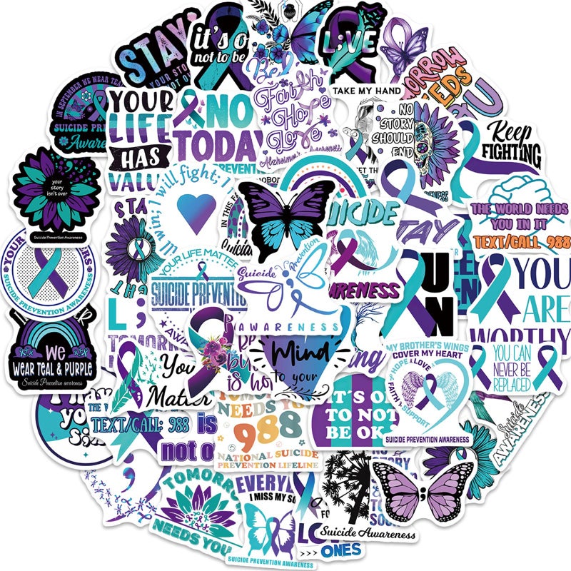 Icicrim Suicide Awareness Stickers Suicide Prevention Sticker Pack 50PCS, Icicrim Aesthetic Stickers Waterproof Vinyl Decals Sticker for Water Bottles Laptop Luggage Journaling - Image 2