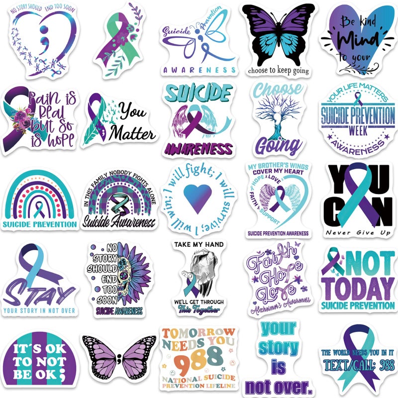 Icicrim Suicide Awareness Stickers Suicide Prevention Sticker Pack 50PCS, Icicrim Aesthetic Stickers Waterproof Vinyl Decals Sticker for Water Bottles Laptop Luggage Journaling - Image 4