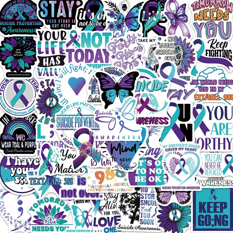 Icicrim Suicide Awareness Stickers Suicide Prevention Sticker Pack 50PCS, Icicrim Aesthetic Stickers Waterproof Vinyl Decals Sticker for Water Bottles Laptop Luggage Journaling - Image 1