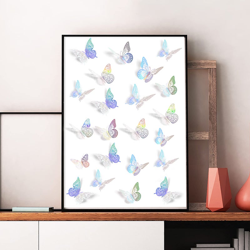 SAOROPEB 3D Butterfly Wall Decor, 72 Pcs 3 Styles 3 Sizes, Removable Metallic Wall Sticker Room Mural Decals for Kids Bedroom Nursery Classroom Party Decoration Wedding Decor DIY Gift (Laser) - Image 5
