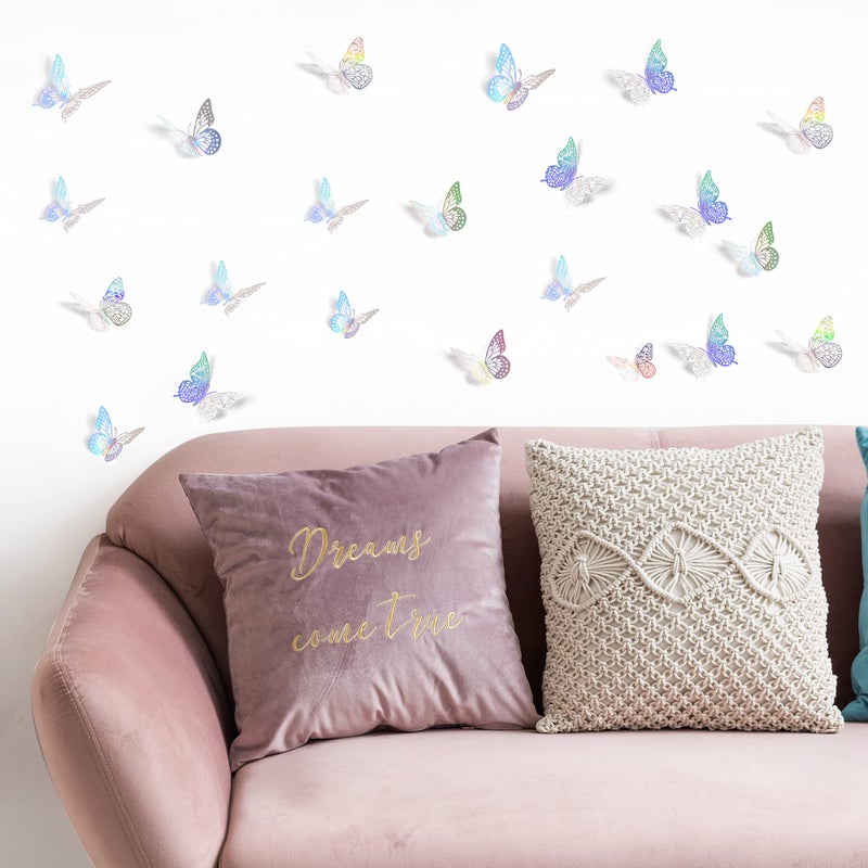 SAOROPEB 3D Butterfly Wall Decor, 72 Pcs 3 Styles 3 Sizes, Removable Metallic Wall Sticker Room Mural Decals for Kids Bedroom Nursery Classroom Party Decoration Wedding Decor DIY Gift (Laser) - Image 4