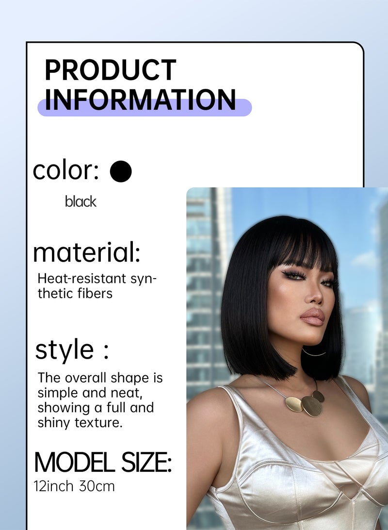شعر مستعار صناعي قصير مستقيم مع غرة، شعر مستعار مقاوم للحرارة مناسب للمبتدئين. كثافة 180%، شعر مستقيم، غطاء شبكي وردي، مثالي للعب الأدوار والحفلات والارتداء اليومي وهدايا العطلات. - Image 4