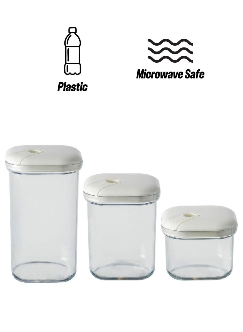 OMADA 3-Piece Pull Box Microwave Proof and Leak Proof Plastic Storage Jar Set Grey and Clear 3 L M6933AO - Image 1
