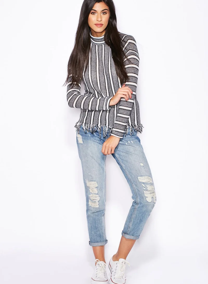 TOPSHOP Striped Fringe Top