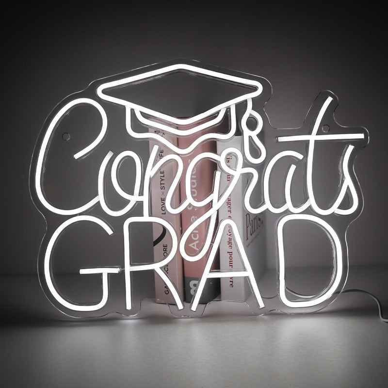 سلاسة مصباح SLASA Congrats GRAD Light، مقاس 40×50 سم، مزود بإضاءة LED بيضاء وقاعدة أكريليك 6 مم، ديكور جداري بسيط لغرفة النوم والاستوديو والتصميم الداخلي العصري. - Image 1
