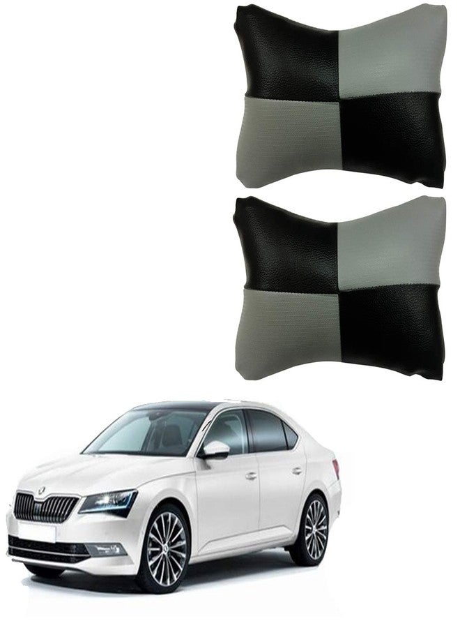PulGos Grey Check Design Car Neck Rest Cushion with Adjustable Straps_1886 - Image 1