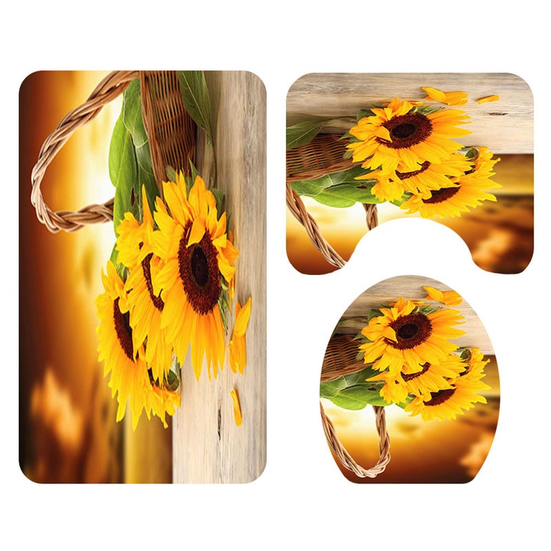 2pcs 3 in 1 Sunflower Pattern Bathroom Pads Set Non- Washroom Carpets Mat Toilet Seat Lid Cover for Home Hotel - Image 2
