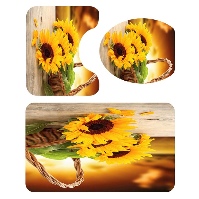 2pcs 3 in 1 Sunflower Pattern Bathroom Pads Set Non- Washroom Carpets Mat Toilet Seat Lid Cover for Home Hotel - Image 1