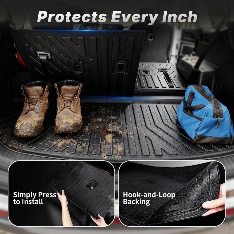 OEDRO Floor Mats Cargo Liner Fit for 2013-2024 Toyota 4Runner 5-Seater, Custom Fit TPE All Weather Floor Liners Trunk Mat with Backrest Mat for 4Runner Accessories, Car Mat Full Set, Black - Image 5