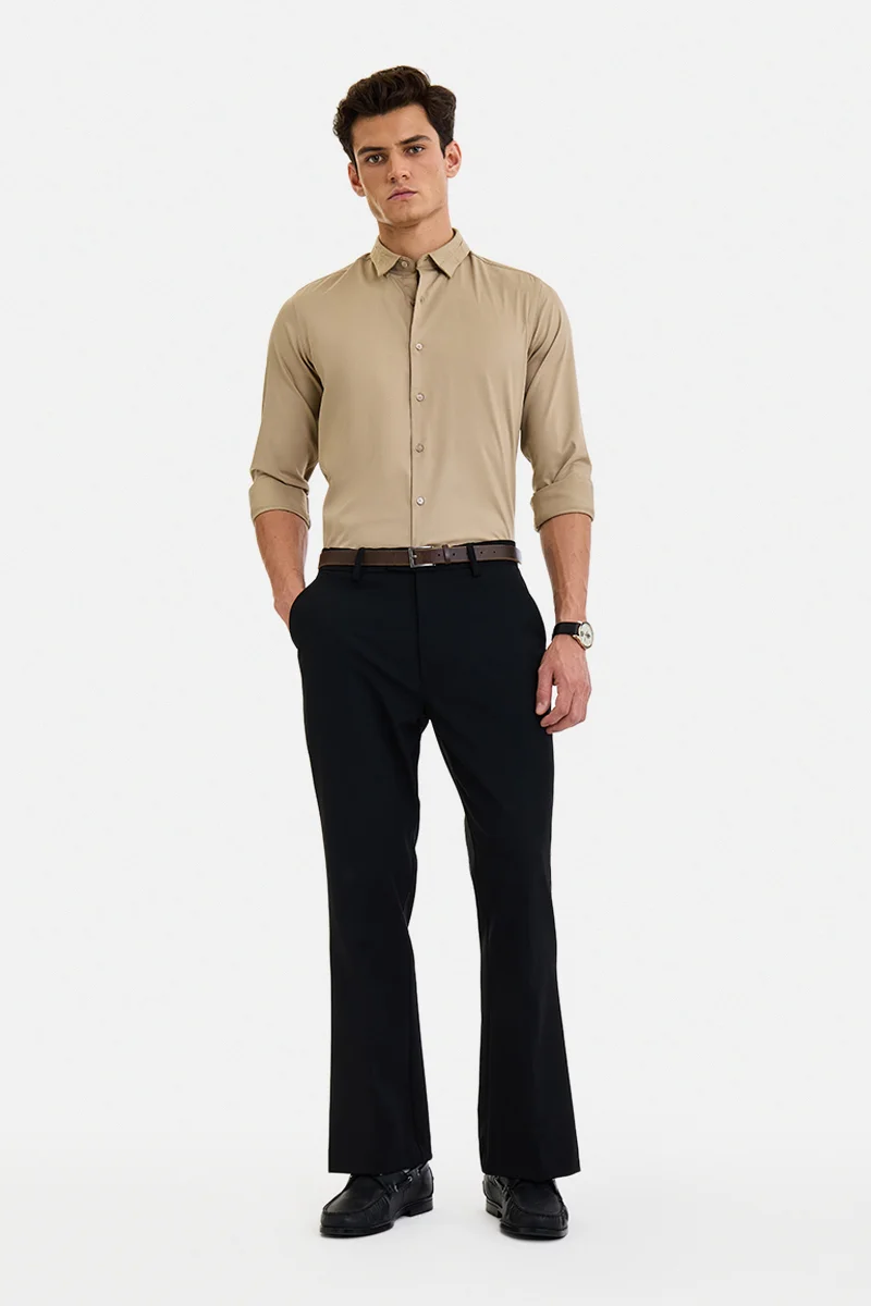 سنيتش Black Solid Flared Fit Formal Trousers