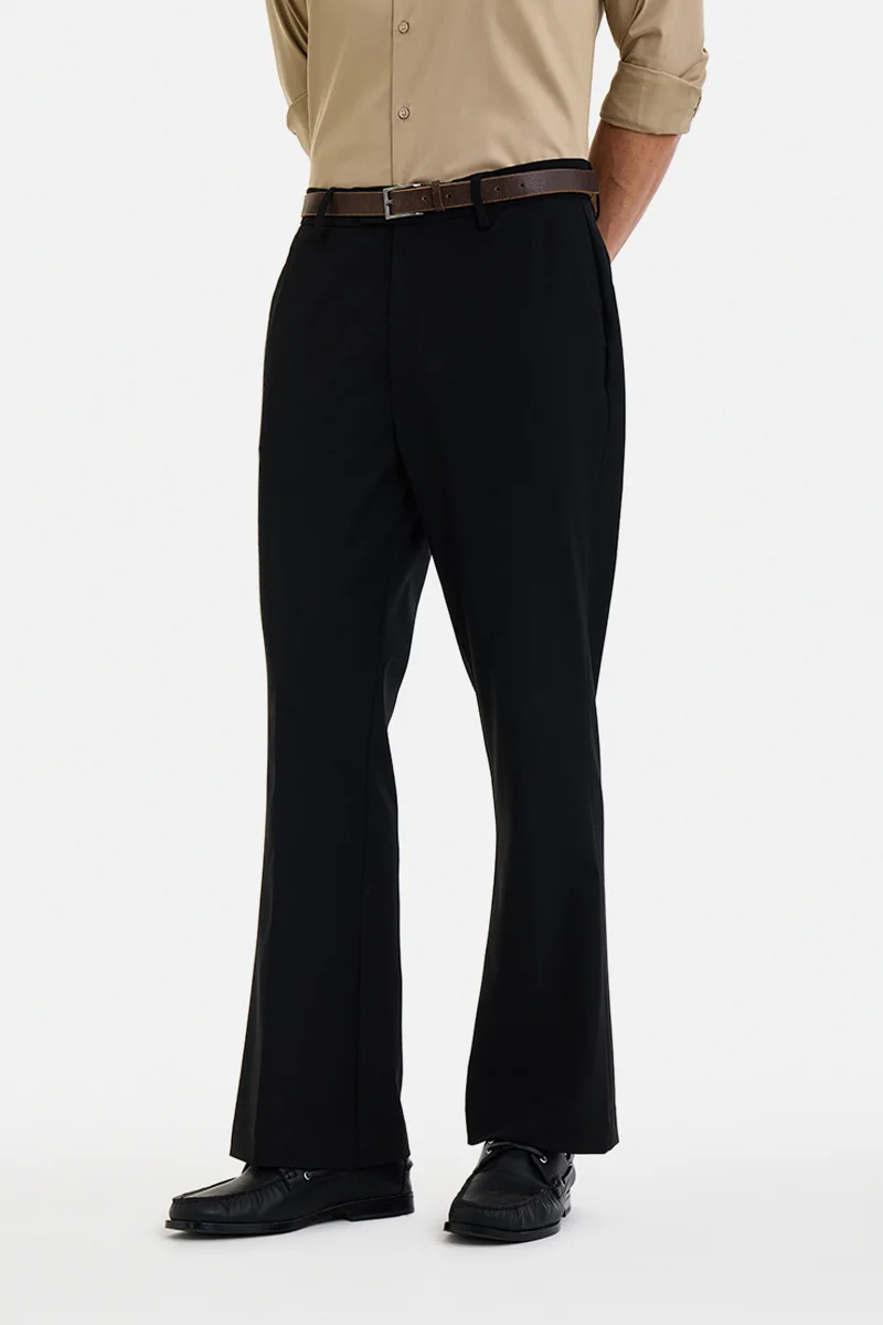 سنيتش Black Solid Flared Fit Formal Trousers