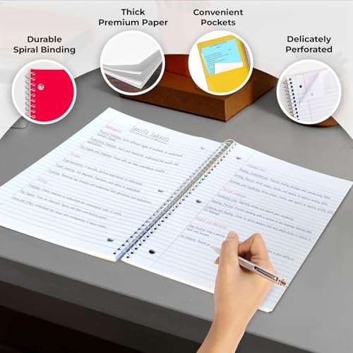 Rosmonde 3 Subject Notebook Wide Ruled, 6 Pack, Long Lasting, Extra Pages - 300 Pages (150 Sheets), No-Bleed Thick Paper, 3 Hole Punched, 8x10-1/2, 3 Subject Spiral Notebook for School, Home & Office - Image 2