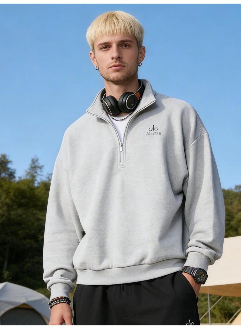 ALo728 Men's and women's half-zipper stand-up collar sweater loose casual couple pullover - Image 1